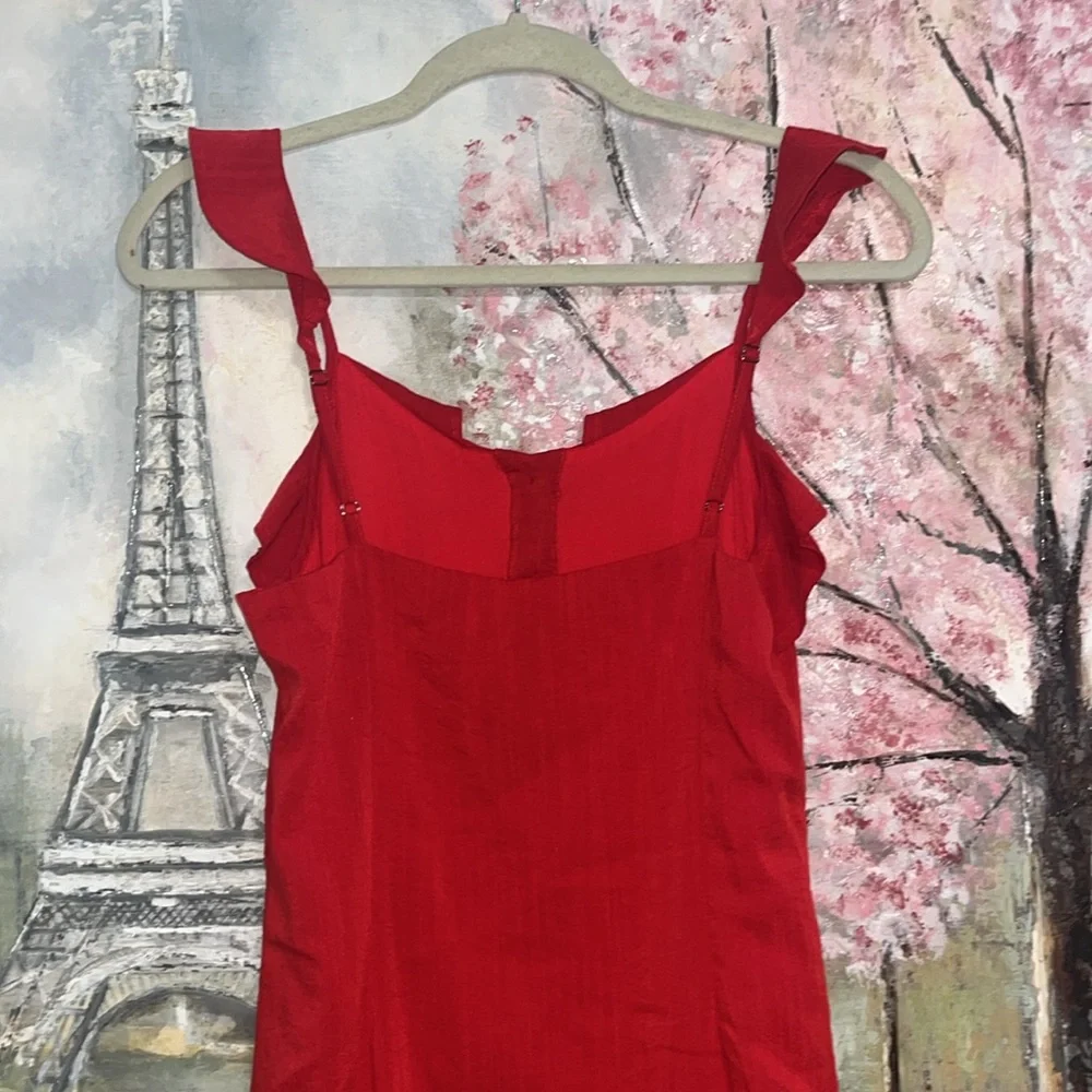 Lira Ash Dress Ruffle Sleeveless Red Flowey Midi Dress sz S EUC